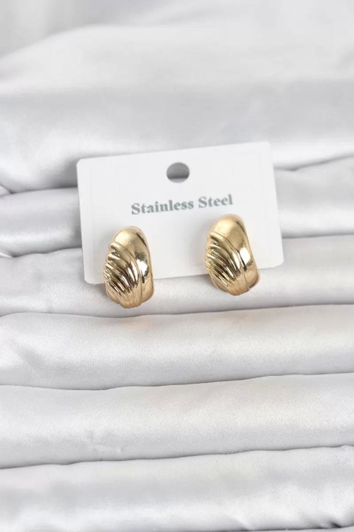 316L Çelik Gold Renk Desenli Yarım Halka Model Kadın Küpe TJ-BKP11807