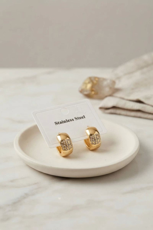 316L Çelik Gold Renk Kalın Halka Tasarım Model Küpe TJ-BKP12042