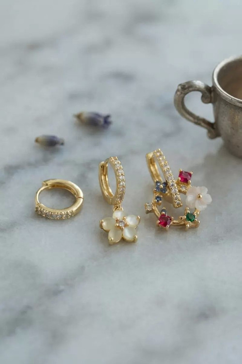 3 lü Set Gold Renk Çiçek Model Küpe TJ-BKP11964