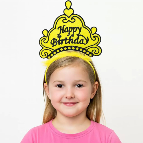 Sarı Happy Birthday Prenses Tacı – Doğum Günü Taç Aksesuarı