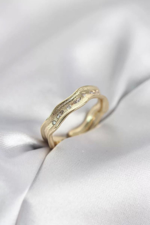 Gold Renk Su Damlası Model Zirkon Taşlı Kadın Yüzük - TJ-BYK4123
