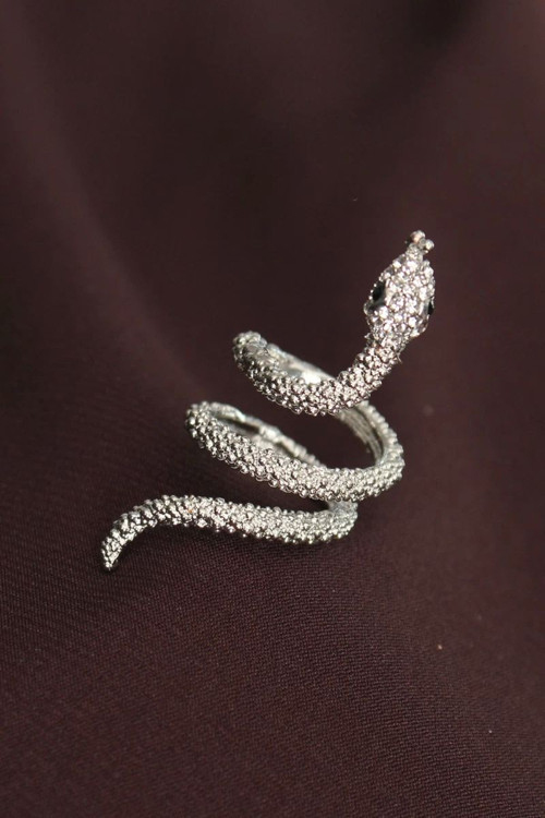Ayarlanabilir Silver Renk Zirkon Taşlı Yılan Yüzük TJ-BYK2236