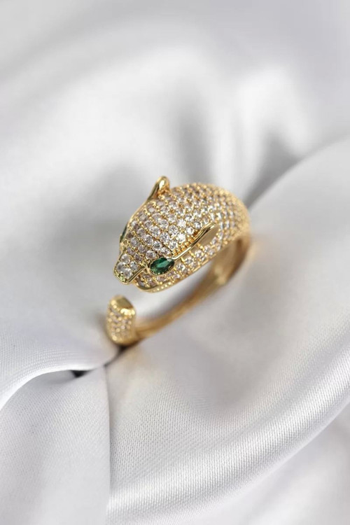 Jaguar Model Gold Renk Zirkon Taşlı Kadın Yüzük - TJ-BYK3934