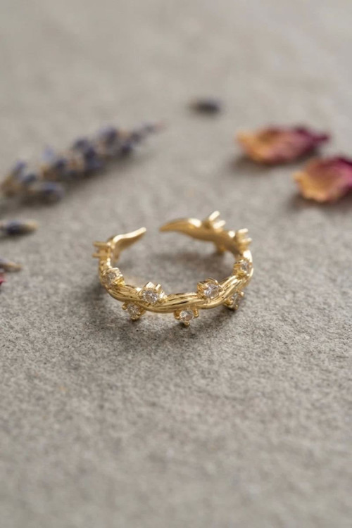 Gold Renk Zirkon Taşlı Sarmaşık Model Kadın Yüzük TJ-BYK4244