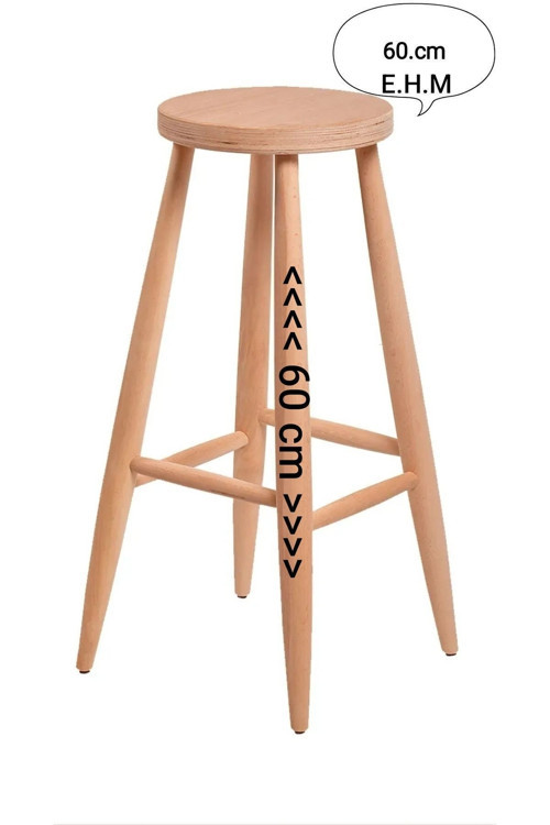 Ahşap 60Cm Yuvarlak Bar Tabure Sandalye