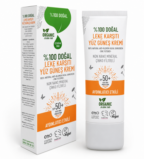 %100 Doğal Leke Karşıtı SPF 50+ Yüz Güneş Kremi