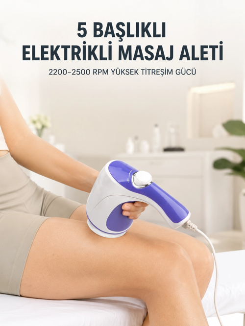 5 Başlıklı Elektrikli Masaj Aleti 2200-2500 Rpm Yüksek Titreşimli Vücut Bakım Ve Rahatlama Cihazı