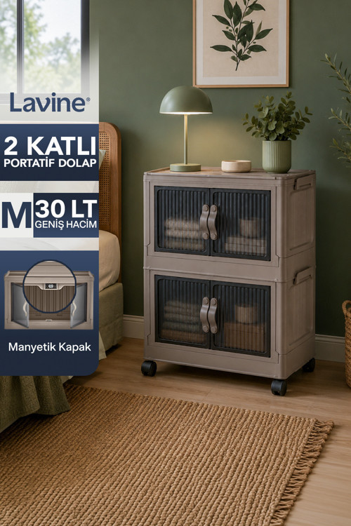 ”Medıum” 2 Katlı Portatif Tekerlekli Organizer Dolap Beyaz 30 Lt Mıknatıslı Kapaklı Katlanır Çok Amaçlı