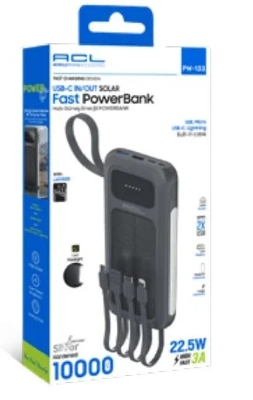 PW-133 Solar Panelli Dahili Kablolu 22.5W Hızlı Şarjlı Powerbank 10.000mAh