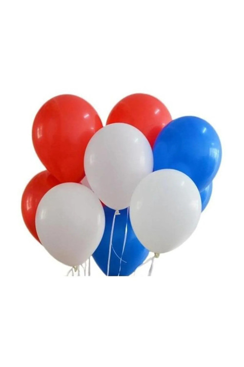 50 Adet Parlak Metalik Sedefli Kırmızı - Beyaz - Lacivert Balon