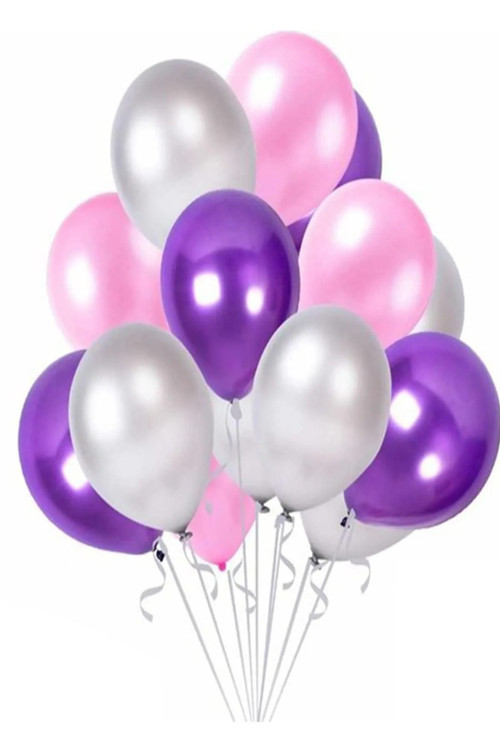 60 Adet Parlak Metalik Parlayan Mor - Pembe - Silver Gümüş Uçabilen Balon