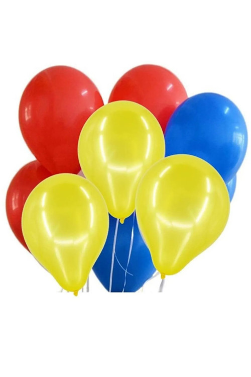90 Adet Metalik Sedefli Lacivert-Kırmızı-Sarı Helyumla Uçabilen Balon