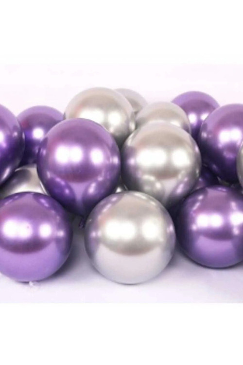 Krom Parlak Parlak Metalik Mor - Silver Gümüş Renk 30 Adet Balon