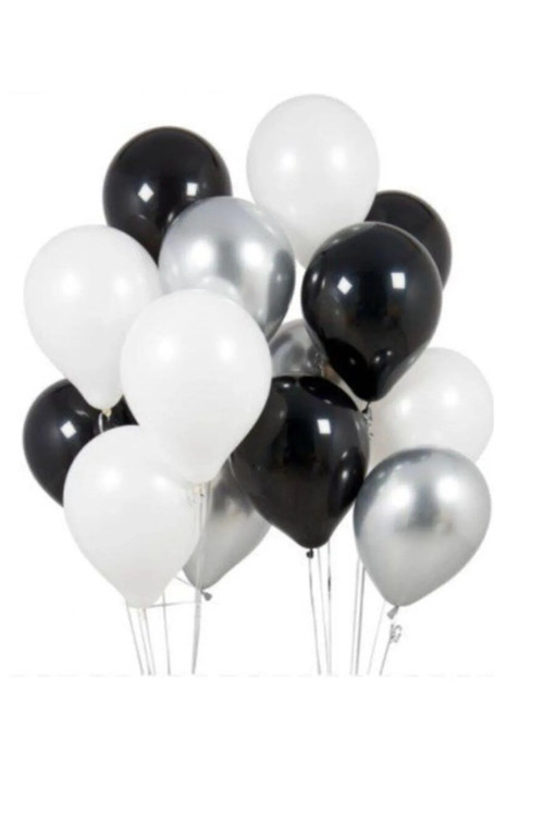 80 Adet Parlak Metalik Parlayan Beyaz - Siyah - Silver Gümüş Gri Uçabilen Balon
