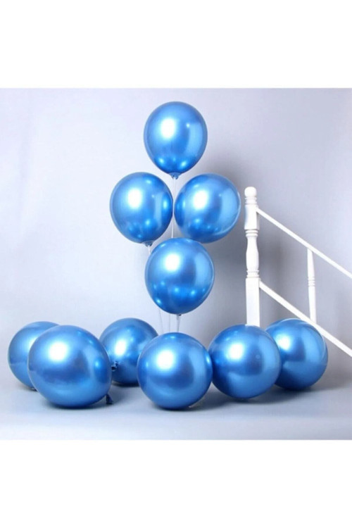 Krom Parlak Balon Mavi Renk 50 Adet Aynalı Balon 30 Cm