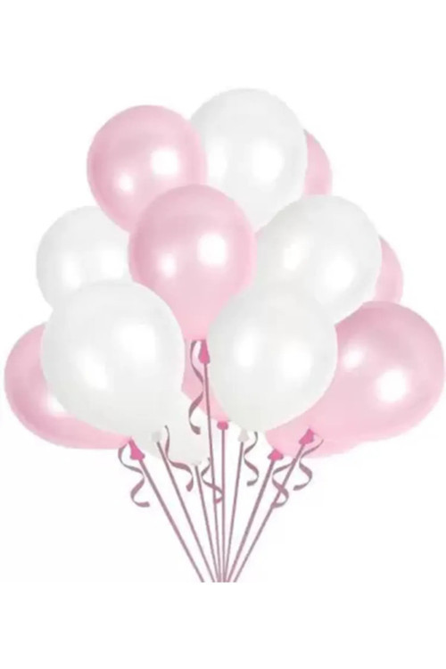 50 Adet Parlak Metalik Parlayan Parlak Pembe Ve Beyaz Balon