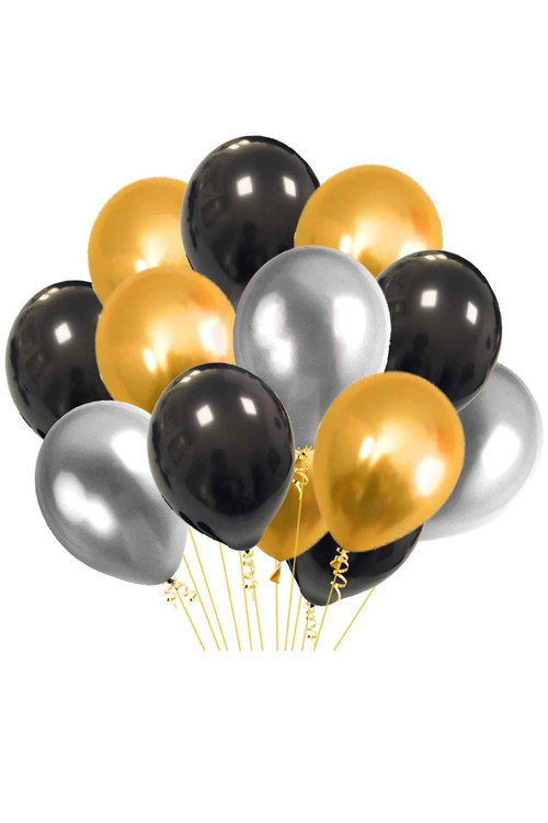 40 Adet Metalik Siyah,Gümüş Gri,Gold Altın Sarısı Parlak Balon Helyumla Uçabilen