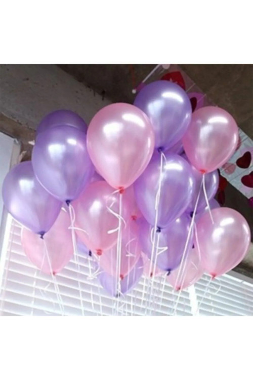 60 Adet Metalik (Mor-Pembe Balon) Parlak Helyum Uyumlu