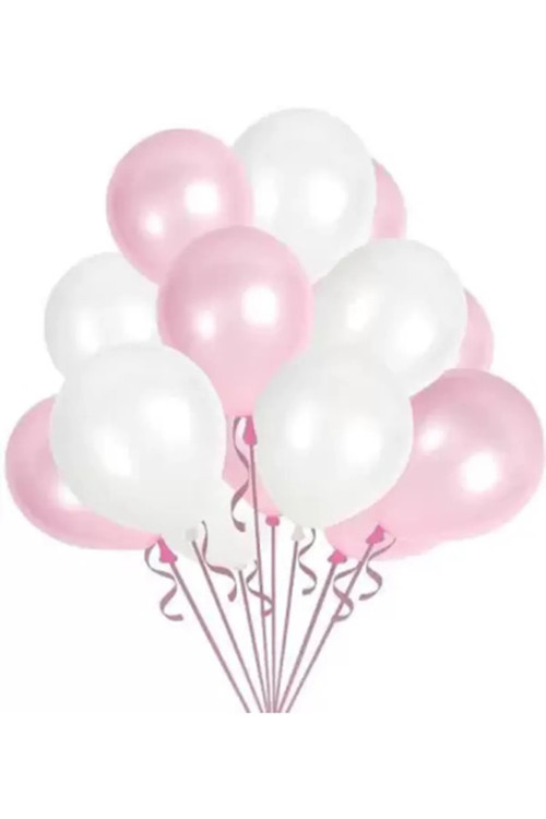 60 Adet Metalik Sedefli Parlak Pembe Ve Beyaz Balon