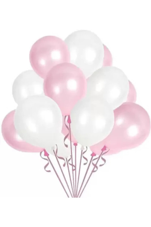 70 Adet Metalik Sedefli Parlak Pembe Ve Beyaz Balon
