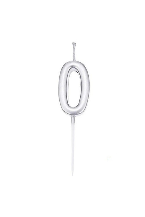 0 Yaş Gümüş Rakam Mum Gri Renk Doğum Günü Pasta Mumu Yaş Mumu 12 Cm