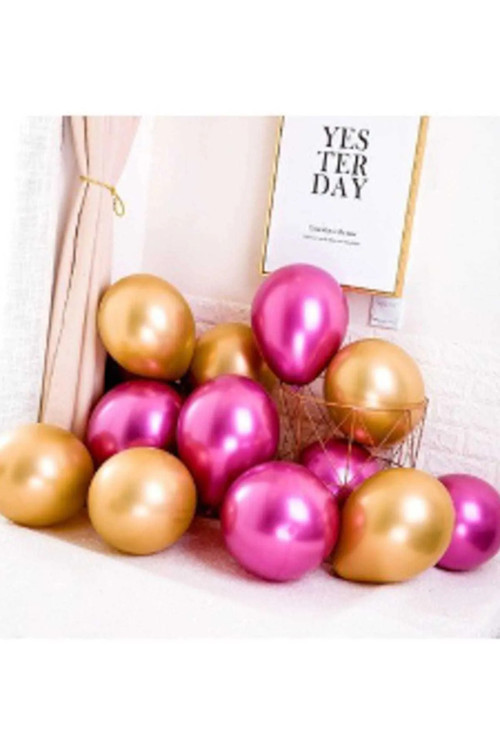 Krom Parlak Parlak Metalik Pembe - Altın Gold Renk 40 Adet Balon