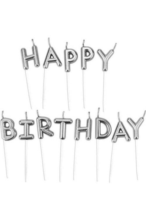 Happy Birthday Silver Gümüş Renk Pasta Mumu Doğum Günü Seti