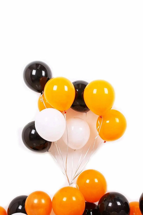 100 Adet Metalik Sedefli Beyaz-Siyah-Turuncu Helyumla Uçabilen Balon