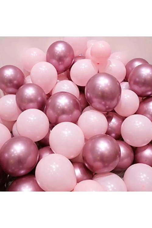 Krom Pembe Ve Makaron (Pastel) Pembe Renk 10 Adet Balon