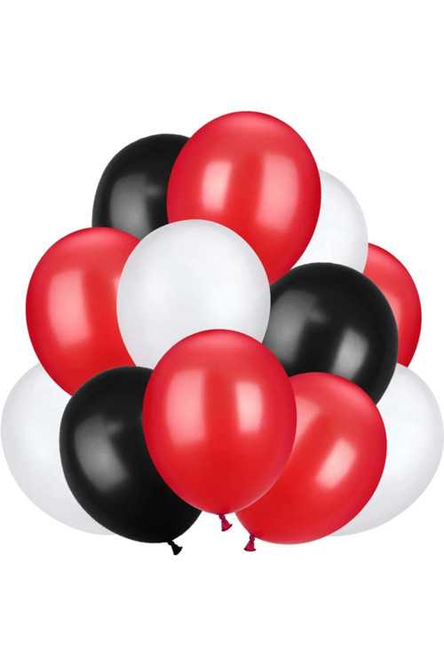 10 Adet Metalik Sedefli Beyaz-Siyah-Kırmızı Helyumla Uçabilen Balon