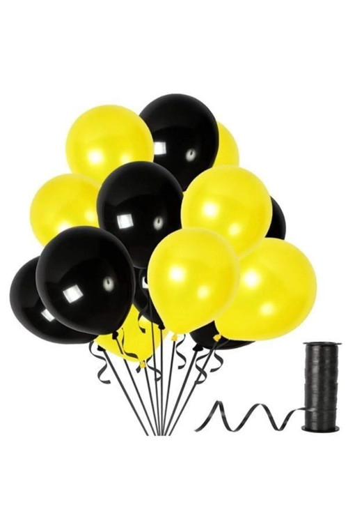 50 Adet Parlak Metalik Parlayan Parlak Siyah Ve Sarı Balon