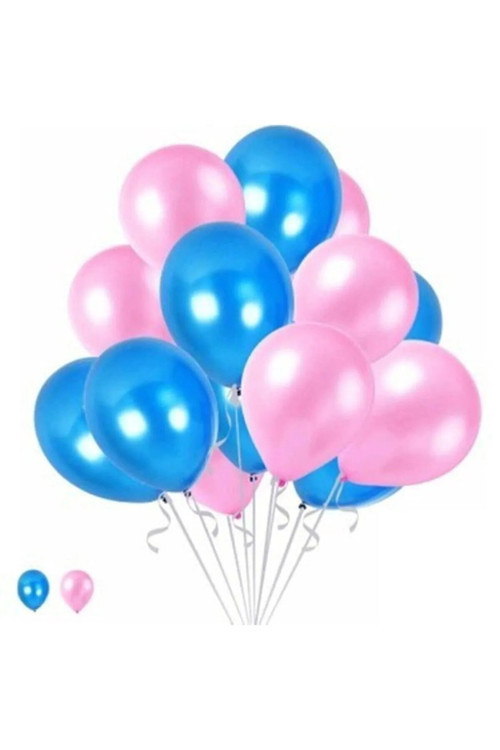 30 Adet Metalik Sedefli Parlak Pembe Ve Mavi Balon