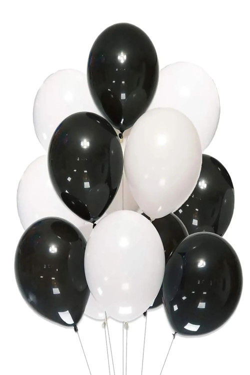70 Adet Parlak Metalik Parlayan Parlak Siyah Ve Beyaz Balon