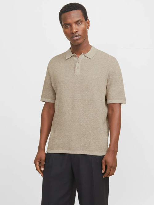 JJEGEORGE KNIT POLO SS SN Bej Erkek T-Shirt 12268281