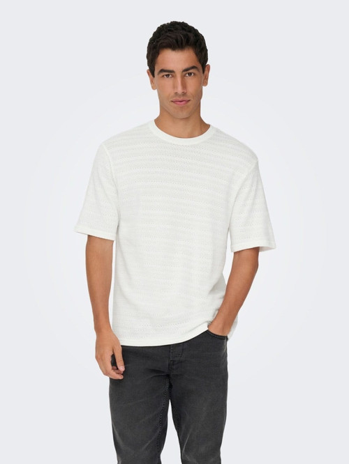Only&Sons ONSGIVO REG 12 SS CREW KNIT NOOS Beyaz Erkek T-Shirt 22031761