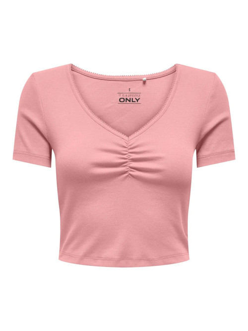 ONLBETTY S/S SCALLOP V-NECK CC JRS Pembe Kadın T-Shirt 15365759