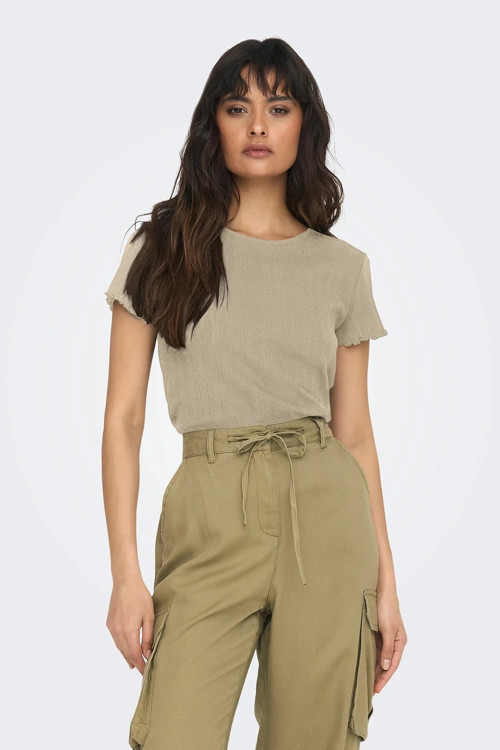 ONLCARLOTTA S/S TOP JRS NOOS Bej Kadın T-Shirt 15256154