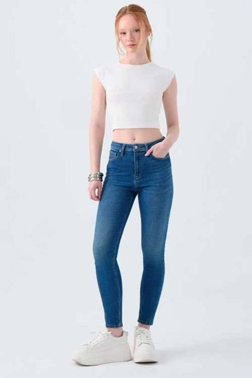 LF 2037057 NATALIE MINAEL MID BLUE WASH W PNT Denim Kadın Kot Pantolon LF2037057-DN12170