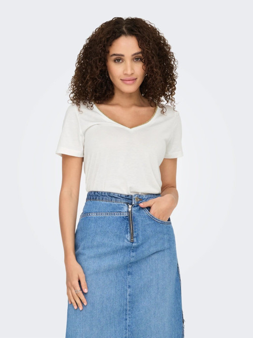 JDYDALILA S/S V- NECK LUREX TOP JRS ATK Beyaz Kadın Bluz 15317565