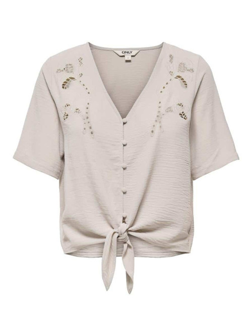 ONLEVALOU METTE 2/4 KNOT TOP WVN Bej Kadın Bluz 15371083