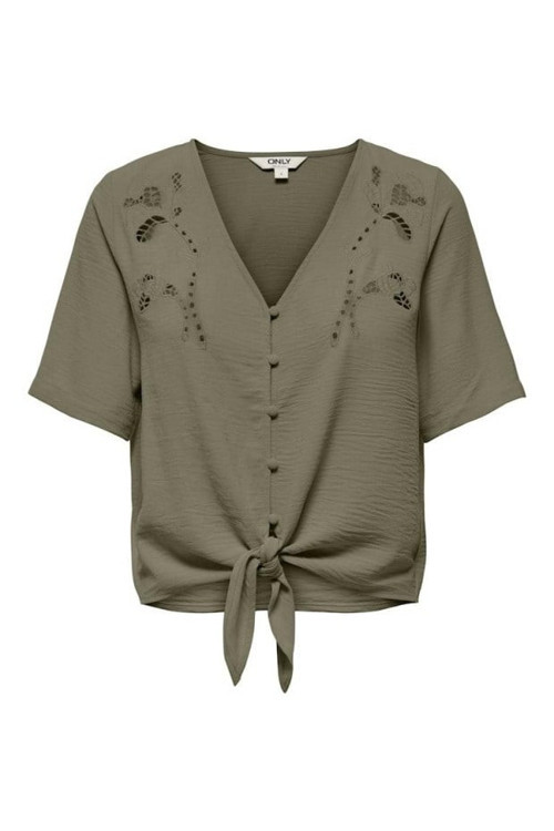 ONLEVALOU METTE 2/4 KNOT TOP WVN Haki Kadın Bluz 15371083