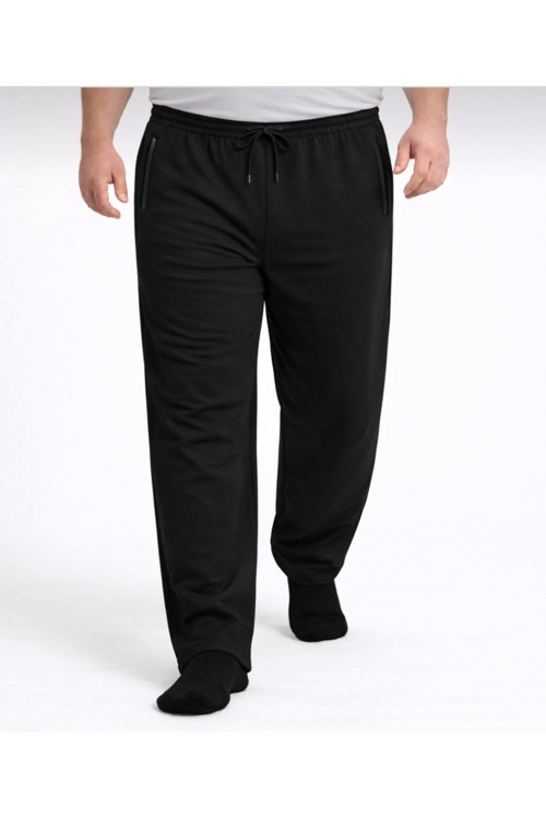 Erkek Büyük Beden Siyah İki İplik Kompak Penye Cep Fermuarlı Eşofman Altı 3Xl-4Xl-5Xl-6Xl-7Xl-8Xl