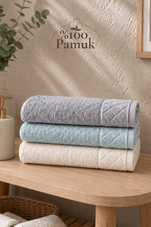 Kristal Desenli Renkli Havlu 50X90 Cm 3'Lü Set %100 Pamuk
