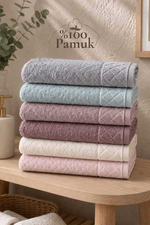 Kristal Desenli Renkli Havlu 50X90 Cm 6’Lı Set %100 Pamuk