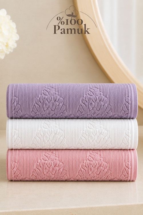 Gonca Renkli Havlu 50X90 Cm 3'Lü Set %100 Pamuk