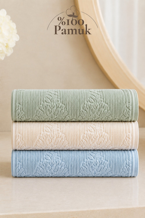 Gonca Renkli Havlu 50X90 Cm 3'Lü Set %100 Pamuk