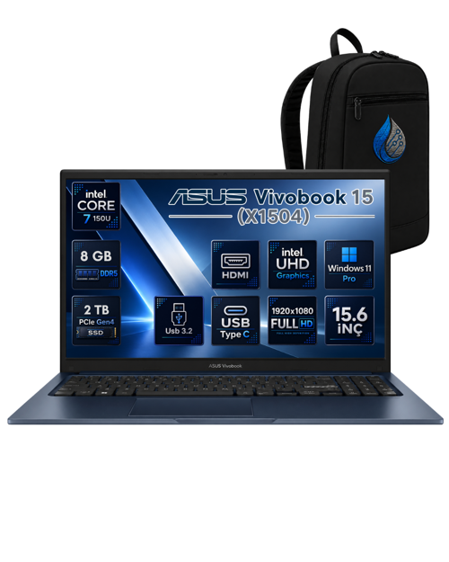 Vivobook 15 Intel Core 7 150U 8 GB DDR4 2 TB SSD 15.6'' FHD Windows 11 Pro Laptop X1504VA-BQ5456RNP03