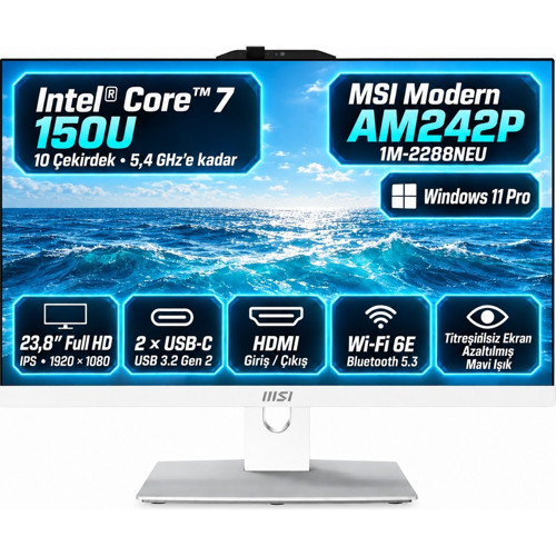 Modern AM242P 1M-2288NEUS12 Intel Core 7 150U 64GB 2tb SSD Windows 11 Pro Beyaz 23.8" All In One Bilgisayar
