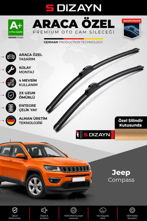 Jeep Compass Ön Cam Silecek Seti 2017-2022 Premium Araca Özel 55-50 Cm A+ Kalite