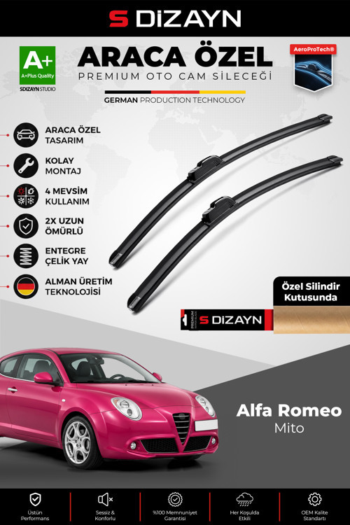 Alfa Romeo Mito Ön Cam Silecek Seti 2008-2018 Premium Araca Özel 60-40 Cm A+ Kalite